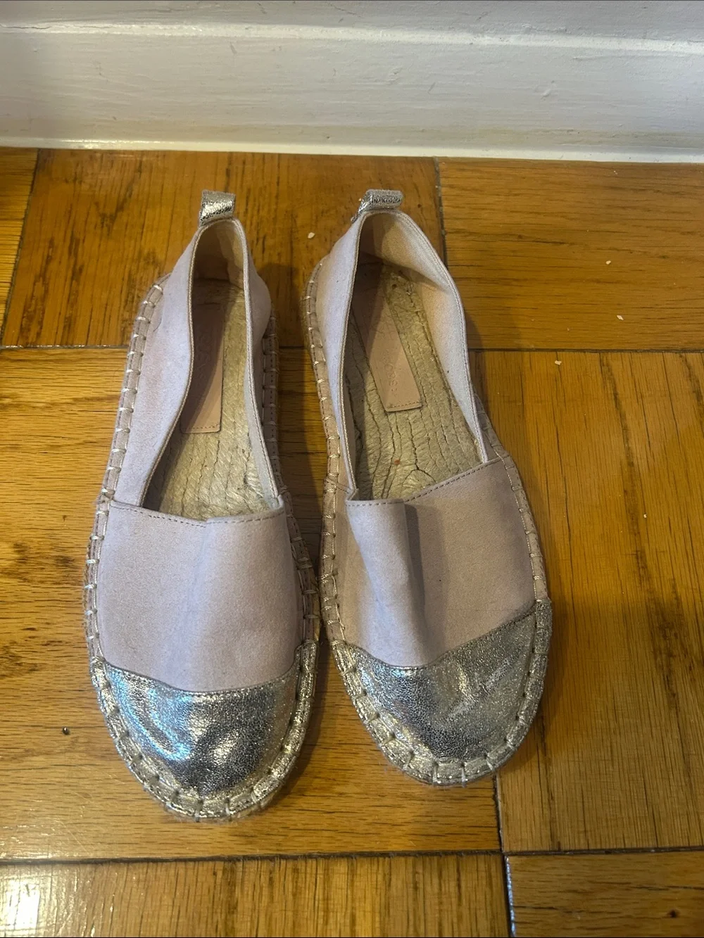 ASOS Blush Pink Espadrille Flats with gold metallic toe